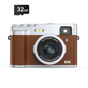 INF Digitalni fotoaparat 5K s sprednjimi zadnjimi kamerami/iskalom/samodejnim ostrenjem/zaščito pred tresljaji Brown, (21245567)