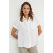 Lanena košulja Sisley boja: bijela, relaxed, s klasicnim ovratnikom