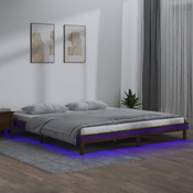 LED okvir za krevet smeda boja meda 140 x 190 cm masivno drva