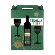 Poklon set Belo vino 0.75l + 2 caše