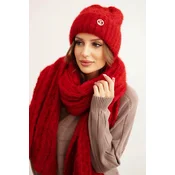 Kesi Womens set hat and scarf ribbed with decoration red