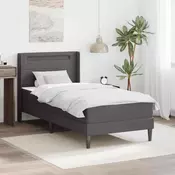 Vidaxl Posteljni okvir z vzmetnico Siva 90 x 190 cm Umetno usnje