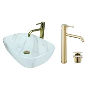 shumee GTM Design Aufsatzwaschbecken 46 cm Matt Set mit Waschtischbatterie und Stopfen - Aufsatzwaschbecken Oval für Badezimmer - Modern Waschbecken ohne Hahnloch - Waschbecken mit Armature