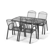 eoshop Vrtni jedilni set: miza 150x90 cm + 4 stoli, siv, z odprtino za senčnik