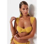 Trendyol gorčica Gingham teksturirani spodnji bikini vrhovi