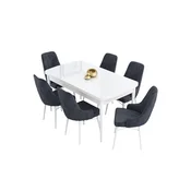 Hanah Home trpezarijski set Kar, sto na razvlacenje i 6 stolica, bela ploca, antracit tkanina Babyface