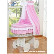 MY SWEET BABY Pletena košara Bellamy Wicker Moses s streho - bela + roza posteljnina
