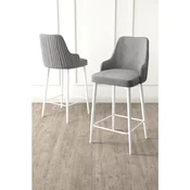 Hanah Home set od 2 barskih stolica Tera, siva tkanina Babyface, bele metalne noge