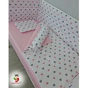 Bubamara037 Set posteljine za krevetac sa ravnom ogradicom Srca, Roze