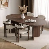 Hanah Home trpezarijski set Aleria, ovalni sto i 4 stolice sa rukonaslonima, orah Milano i tamni orah, bela šenil tkanina