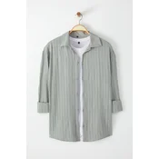 Trendyol Khaki Regular Fit Off Shoulder Textured Shirt