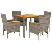 5-dijelni vrtni blagovaonski set s jastucima poliratan i bagrem Siva 90 x 90 x 75 cm