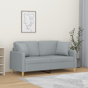 Vidaxl Kavč dvosed z blazinami svetlo siv 140 cm blago