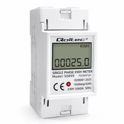 Qoltec enofazni elektronski števec | števec porabe energije za DIN letev | 230 V | 60 A | LCD | 2P
