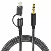 USB-C v AUX 3.5mm audio kabel Techsuit EchoSnap AC15 Hi-Fi kakovost, Lightning, 1m - črn