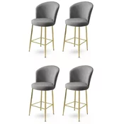 Hanah Home Set barskih stolica Fora, 4 komada, Sivo-zlatni