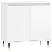 Vidaxl Kopalniška omarica visok sijaj bela 58x33x60 cm inženirski les