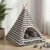 vidaXL Pesji šotor z blazino Bela in siva 60 x 60 x 70 cm Poliester