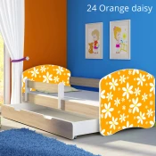Djecji krevet ACMA s motivom, bocna sonoma + ladica 160x80 cm 24-orange-daisy