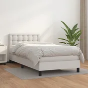 Box spring postelja z vzmetnico bela 90x200 cm umetno usnje