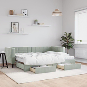 Greatstore Izvlečna dnevna postelja s predali svetlo siva 80x200 cm žamet
