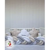 Bubamara037 Set za krevetac sa ogradicom od pletenica, sa lastišom, Krem-Beli