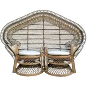 Casa Padrino vintage rattan garden sofa natural/blue/white 200 cm