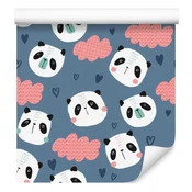 Fototapeta s pandami in srčki v ozadju za dnevno sobo in spalnico 50x1000 cm