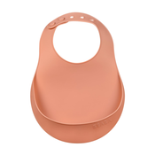 Podbradník pre deti Silicone Bib Beaba Terracotta z mäkkého silikónu a gombíkmi oranžový od 4 mes BE913559