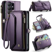 CaseMe Ovitek za Samsung Galaxy S26 Ultra, usnjena denarnica RFID, z naramnim trakom, vijolična