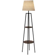 HOMCOM Talna svetilka za dnevno sobo iz kovine in MDF z 2 policama, moderna svetilka s tkaninskim senčnikom, O42x166 cm, črna in rjava