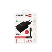 Swissten 2xUSB omrežni polnilnik/adapter, 2,1 A, črn + kabel tipa C