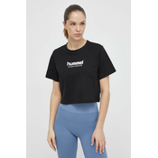 Bombažna kratka majica Hummel ženski, črna barva