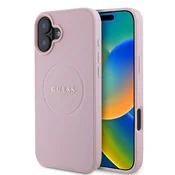 shumee Ovitek Guess MagSafe Grained Ring za iPhone 16 Plus, roza