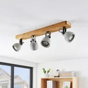 Lindby Spot Mitis, 70 cm, 4-svetlobna, siva, les, beton, GU10 - Dnevna soba/jedilnica - Industrijski dizajn - siva, temni les