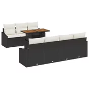 set od 8 komada vrtnog namještaja s jastučićima Crni Poly Rattan
