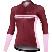 Ženska kolesarska majica z dolgimi rokavi Slim Fit rdeča 2XL, dihajoča, hitro sušeča iz poliestra, 3 zadnji žepi, polna zadrga z zaščitno zaklopko, silikonski zaključek, odsevni elementi