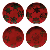 Komplet 4 rdeče-črnih desertnih krožnikov Casafina Snowflake, o 21,6 cm
