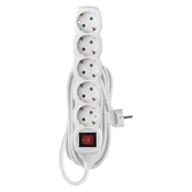 Podaljšek 5 m/5 vtičnic/s stikalom/beli/PVC/1,5 mm2