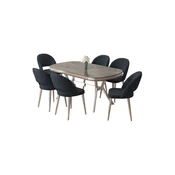 Hanah Home trpezarijski set Jita, sto i 6 stolica, antracit ploca Irony, hromirane noge, antracit tkanina Babyface