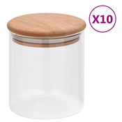 vidaXL Stekleni kozarci s pokrovi iz bambusa 10 kosov 600 ml