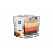 Steklena prizma 80x80 mm ~32h Čokolada - Oranžna tribarvna dišeča sveča