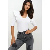 Trend Alacati Stili Ženska bluza 3/4 rukava ALC-X11557, V-izrez, Bela