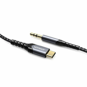 Joyroom stereo zvočni kabel AUX 3,5 mm mini jack - USB Type C za tablični telefon 2 m črn (SY-A03)