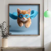 WallXpert uramljena MDF slika DOS064-33, ride mace sa plavom maskom i plaštom superheroja u letu, 34 x 34 cm