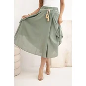 Kesi Włoski Womens cotton skirt with belt and ruffles khaki