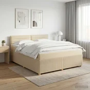 vidaXL Postelja boxspring z vzmetnico Krem 160 x 200 cm Blago