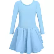 Nikcorp Baletni dres s tutu krilom, bombažni plesni body z dolgimi rokavi, moder, prepleten hrbet, za deklice, 150 cm