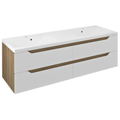 SAPHO Elegantna Dvojna Kopalniška Omara WAVE, 149,7x50x47,8cm, Bela/Dub Cuneo