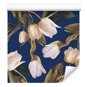 Tapeta s poslikanimi spomladanskimi tulipani za dnevno sobo in spalnico 50x1000 cm